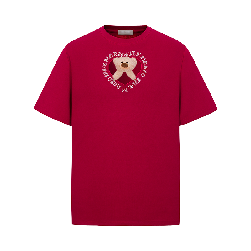 13DE MARZO Bear Hollow Heart T-shirt Red