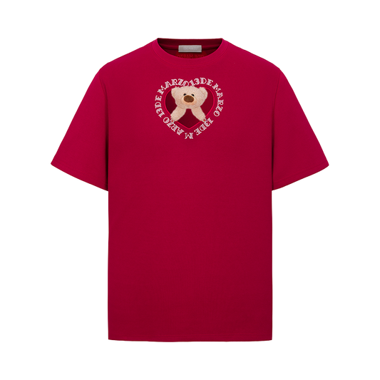 13DE MARZO Bear Hollow Heart T-shirt Red