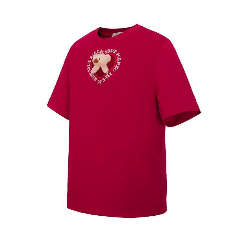 13DE MARZO Bear Hollow Heart T-shirt Red
