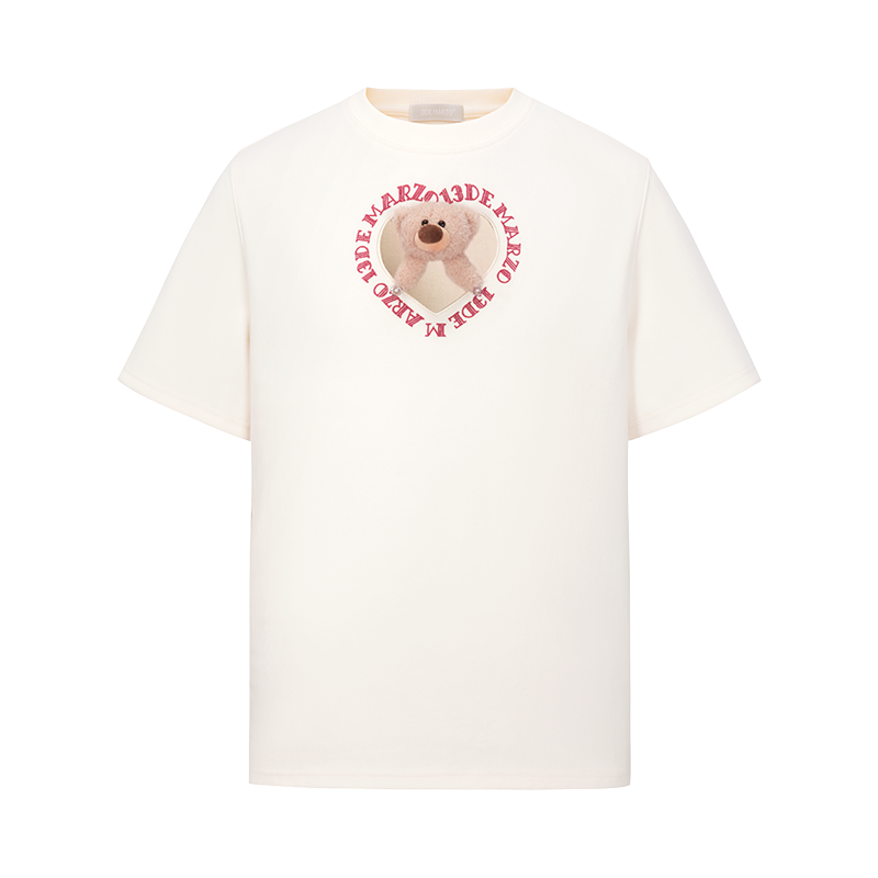 13DE MARZO Bear Hollow Heart T-shirt Beige