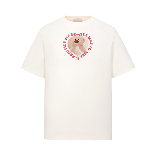 13DE MARZO Bear Hollow Heart T-shirt Beige