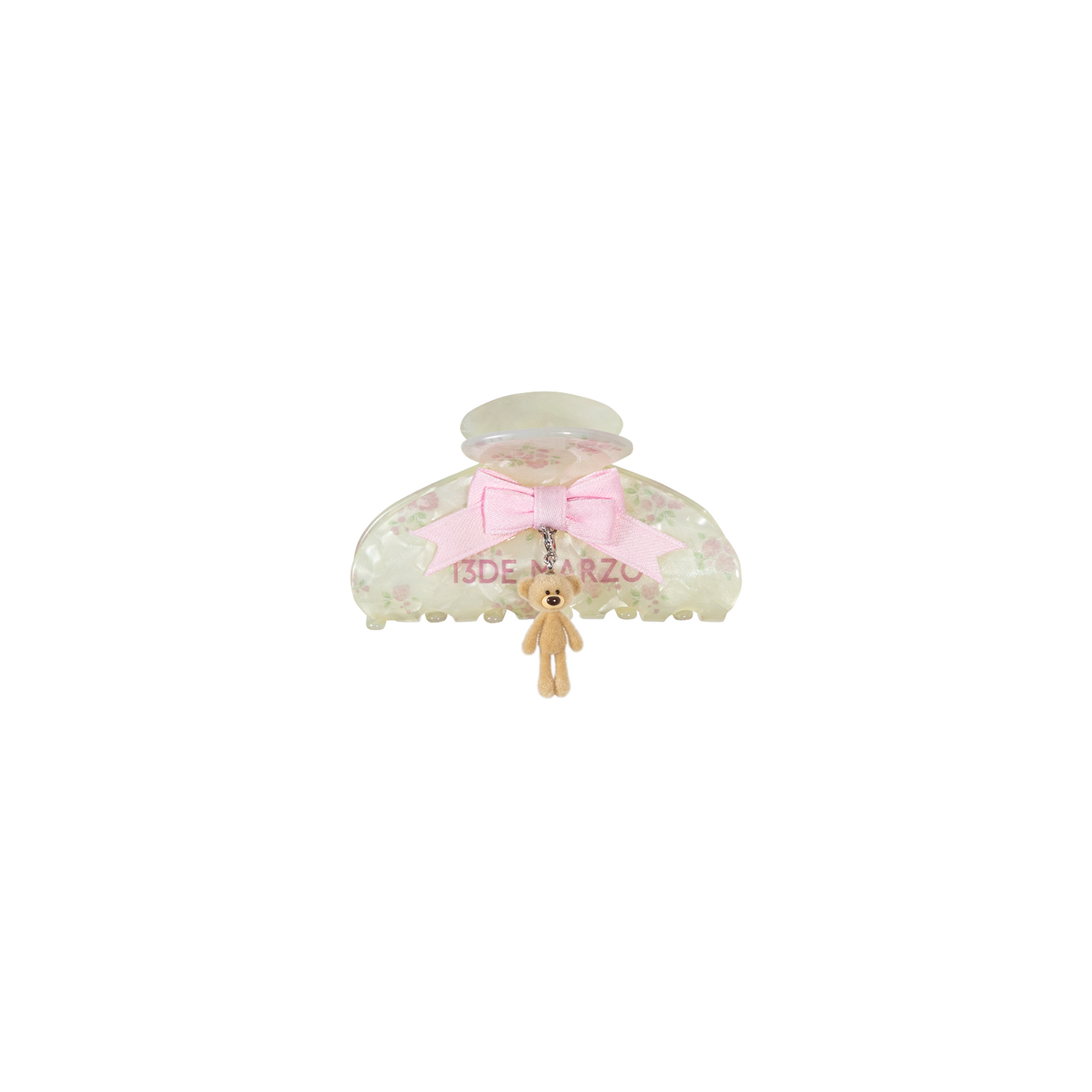 13DE MARZO Floral Bear Pendant Hair Clip Beige