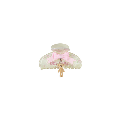 13DE MARZO Floral Bear Pendant Hair Clip Beige