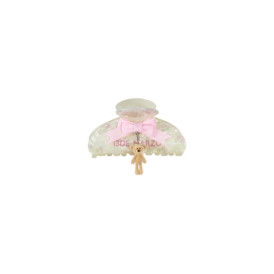 13DE MARZO Floral Bear Pendant Hair Clip Beige