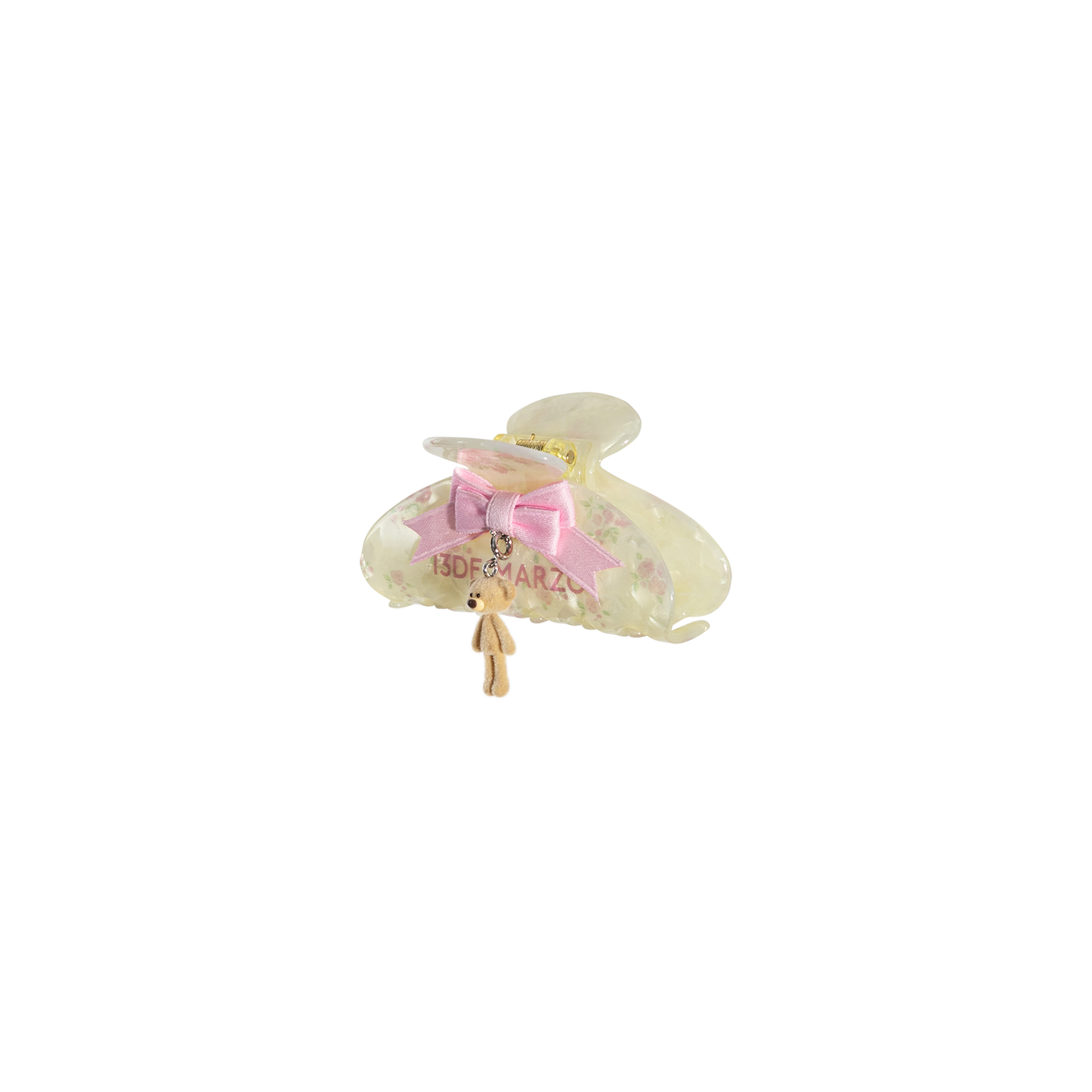 13DE MARZO Floral Bear Pendant Hair Clip Beige