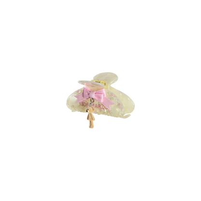 13DE MARZO Floral Bear Pendant Hair Clip Beige