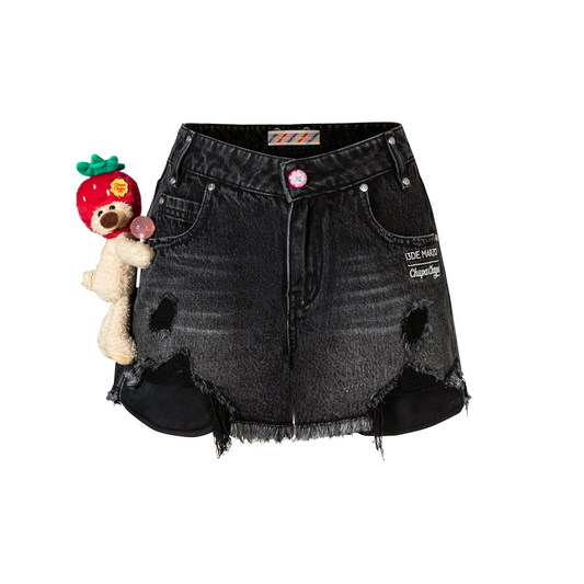 13DE MARZO Lollipop Distressed Denim Shorts Black - 13DE MARZO