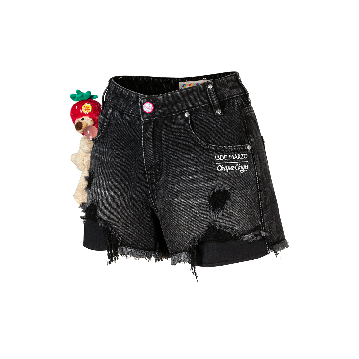 13DE MARZO Lollipop Distressed Denim Shorts Black - 13DE MARZO