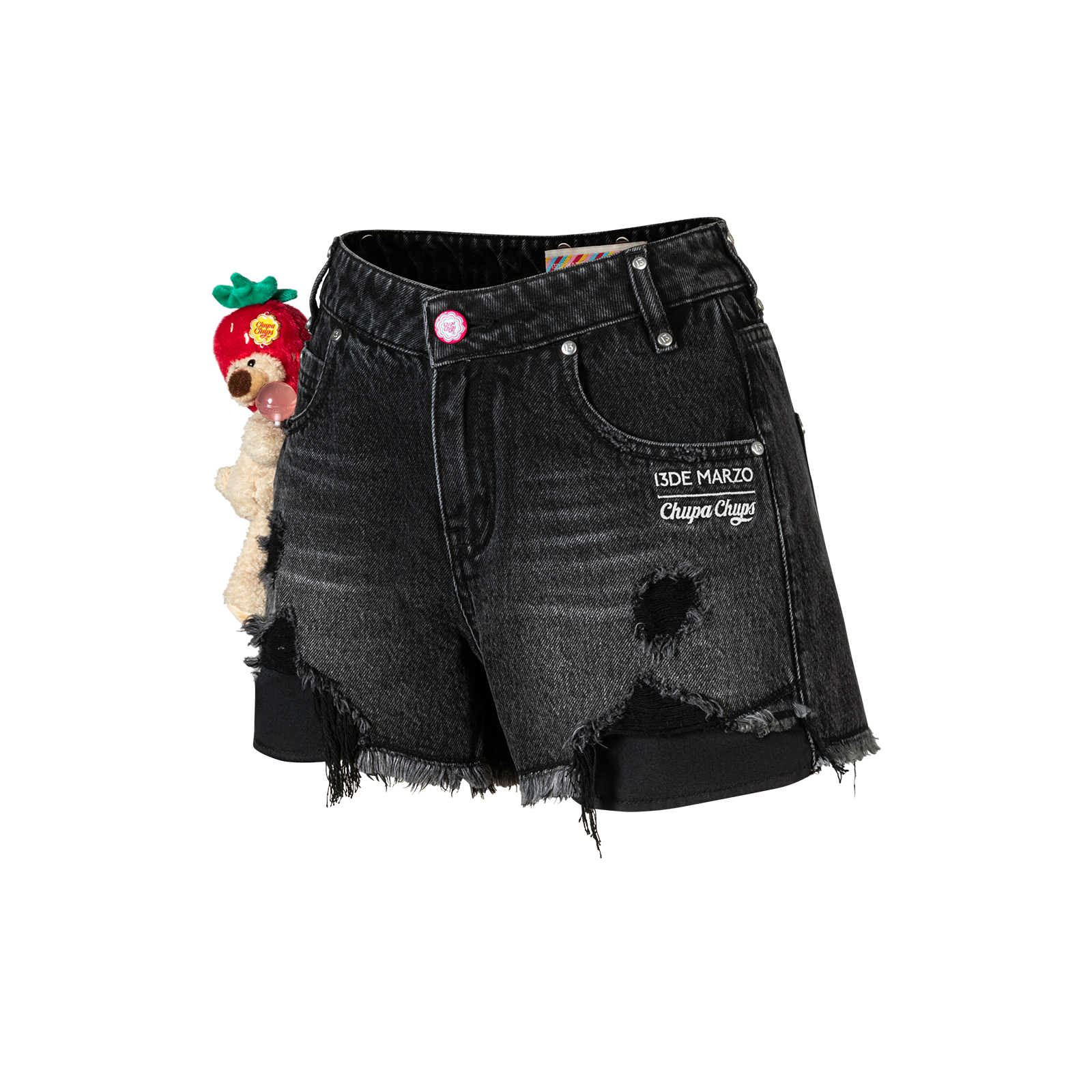 13DE MARZO Lollipop Distressed Denim Shorts Black - 13DE MARZO