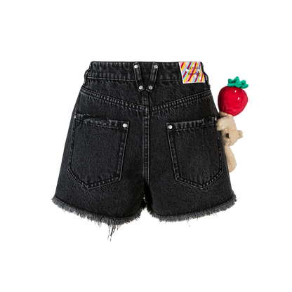 13DE MARZO Lollipop Distressed Denim Shorts Black - 13DE MARZO