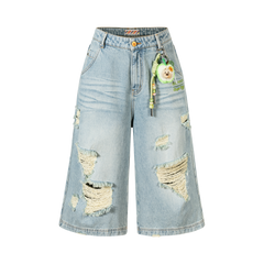 13DE MARZO Ripped Cropped Jeans Blue