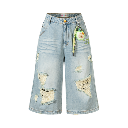 13DE MARZO Ripped Cropped Jeans Blue - 13DE MARZO