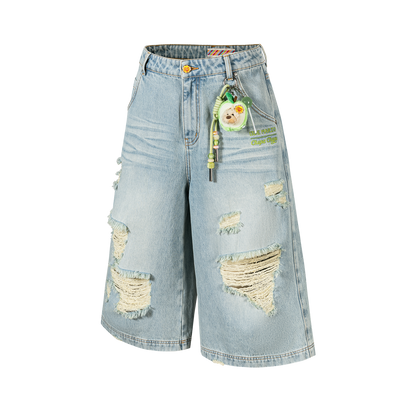 13DE MARZO Ripped Cropped Jeans Blue - 13DE MARZO