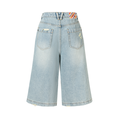 13DE MARZO Ripped Cropped Jeans Blue - 13DE MARZO