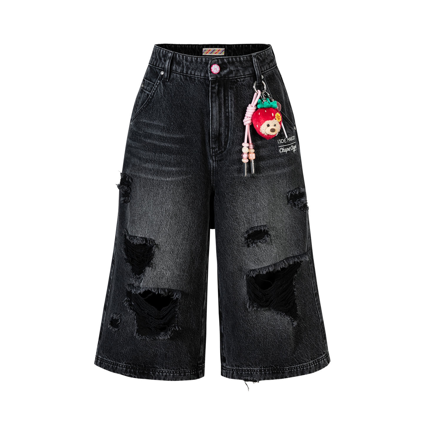 13DE MARZO Ripped Cropped Jeans Black - 13DE MARZO