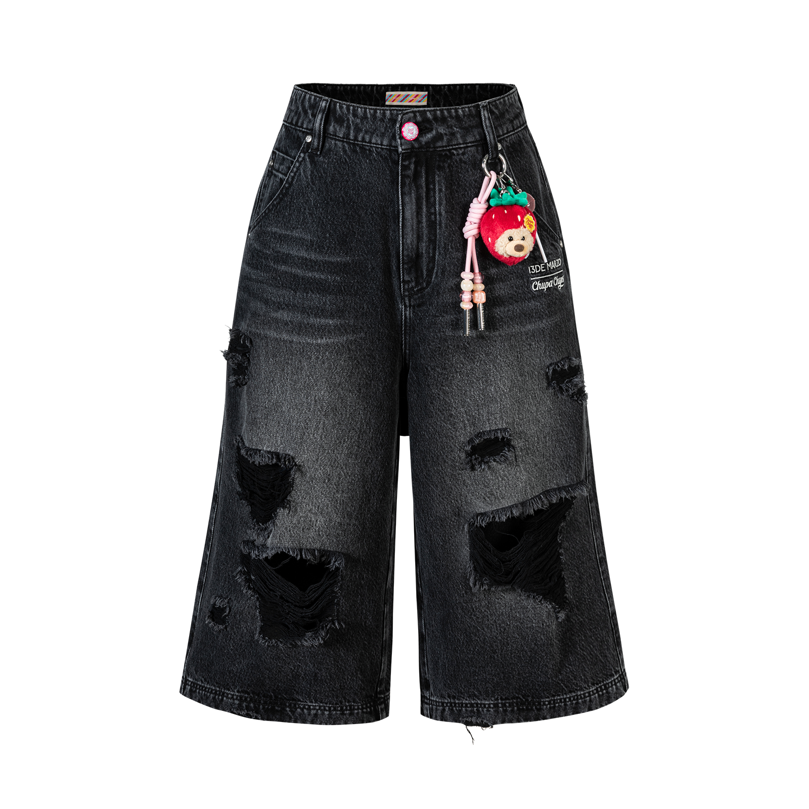 13DE MARZO Ripped Cropped Jeans Black - 13DE MARZO