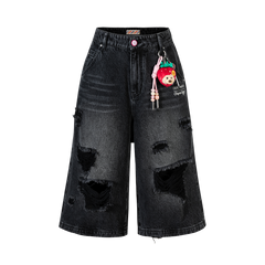 13DE MARZO Ripped Cropped Jeans Black