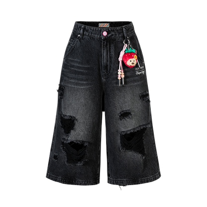 13DE MARZO Ripped Cropped Jeans Black - 13DE MARZO