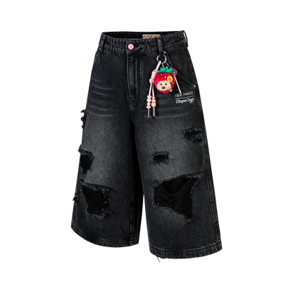 13DE MARZO Ripped Cropped Jeans Black - 13DE MARZO