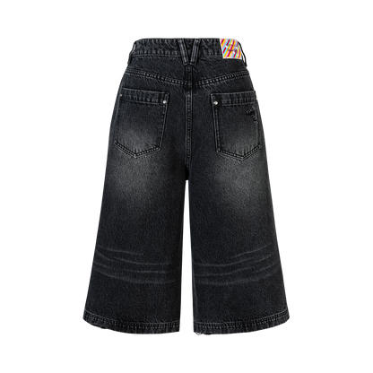 13DE MARZO Ripped Cropped Jeans Black - 13DE MARZO