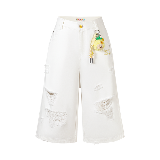 13DE MARZO Ripped Cropped Jeans White - 13DE MARZO