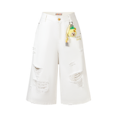 13DE MARZO Ripped Cropped Jeans White