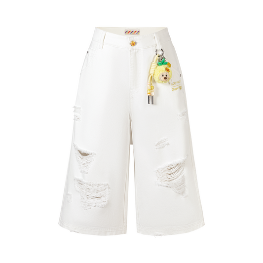 13DE MARZO Ripped Cropped Jeans White - 13DE MARZO