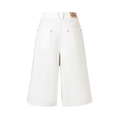 13DE MARZO Ripped Cropped Jeans White - 13DE MARZO