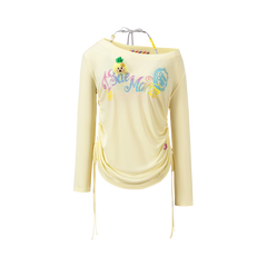 13DE MARZO Asymmetric Shoulder Long Sleeve Set Yellow