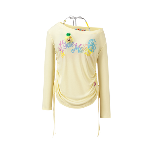 13DE MARZO Asymmetric Shoulder Long Sleeve Set Yellow - 13DE MARZO