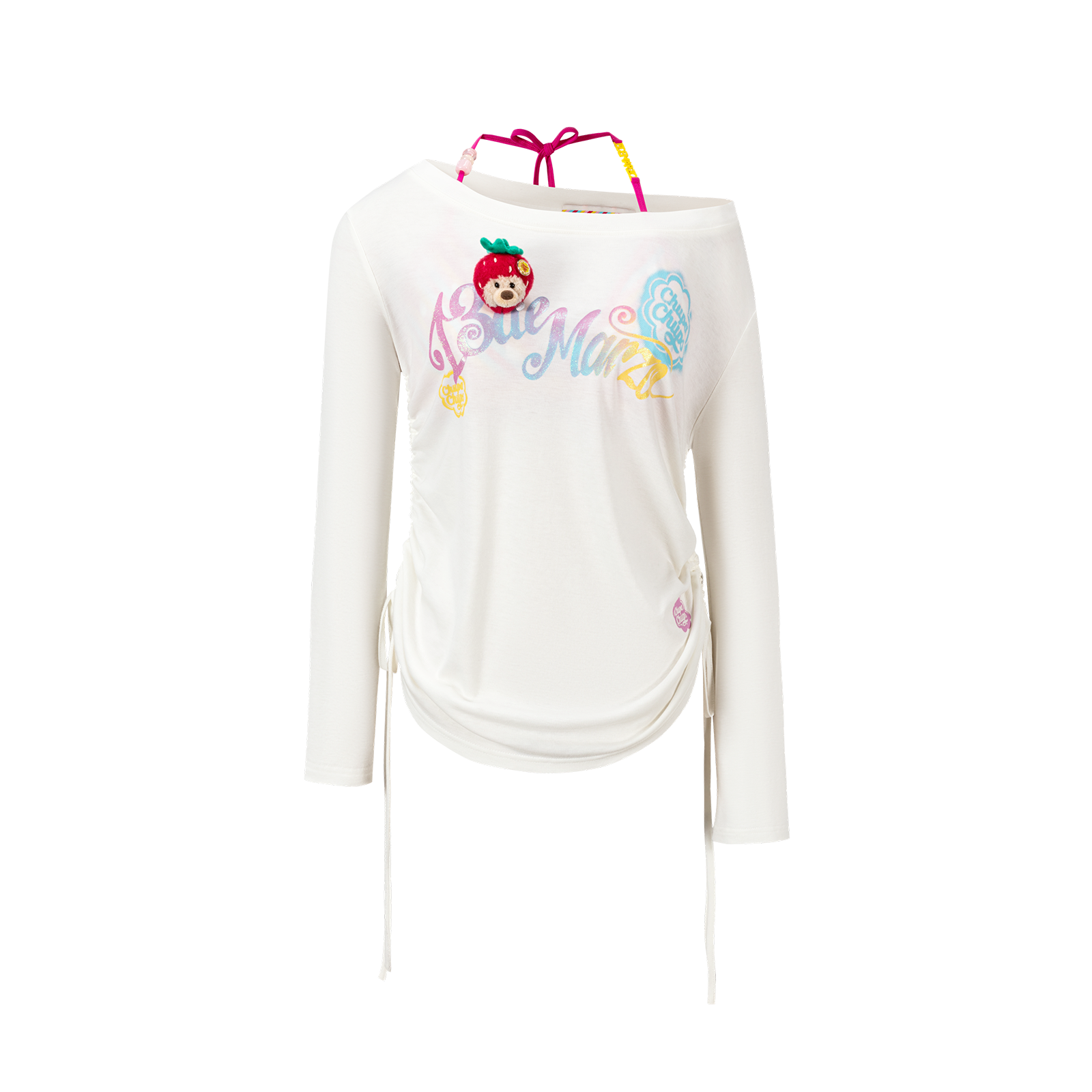 13DE MARZO Asymmetric Shoulder Long Sleeve Set White - 13DE MARZO