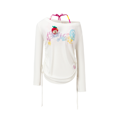 13DE MARZO Asymmetric Shoulder Long Sleeve Set White - 13DE MARZO