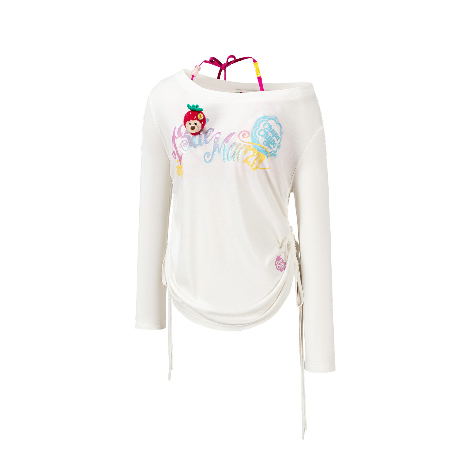 13DE MARZO Asymmetric Shoulder Long Sleeve Set White - 13DE MARZO