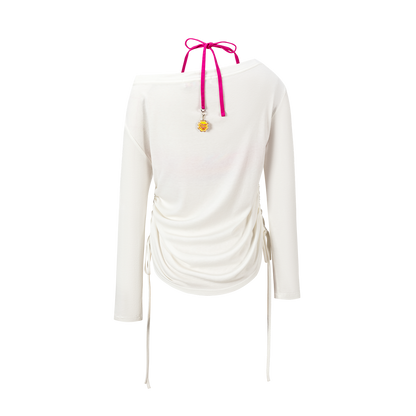 13DE MARZO Asymmetric Shoulder Long Sleeve Set White - 13DE MARZO