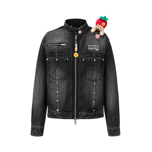 13DE MARZO Zip-Up Denim Jacket Black - 13DE MARZO