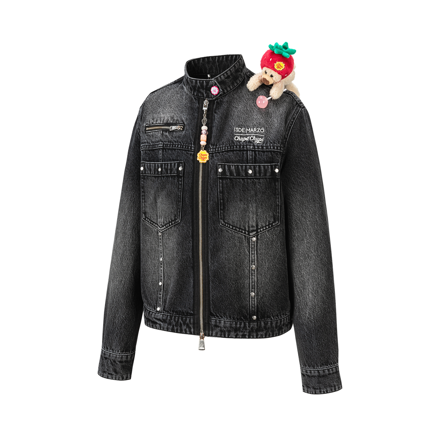 13DE MARZO Zip-Up Denim Jacket Black - 13DE MARZO