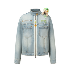 13DE MARZO Zip-Up Denim Jacket Blue