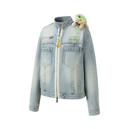 13DE MARZO Zip-Up Denim Jacket Blue - 13DE MARZO