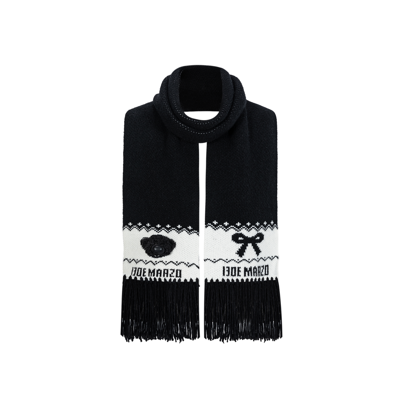 13DE MARZO Fair Isle Bear Knit Scarf