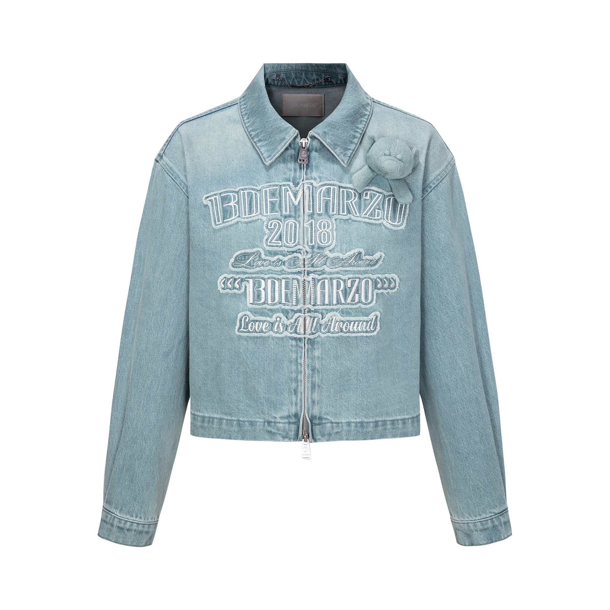 13DE MARZO Denim Frayed Embroidered Jacket