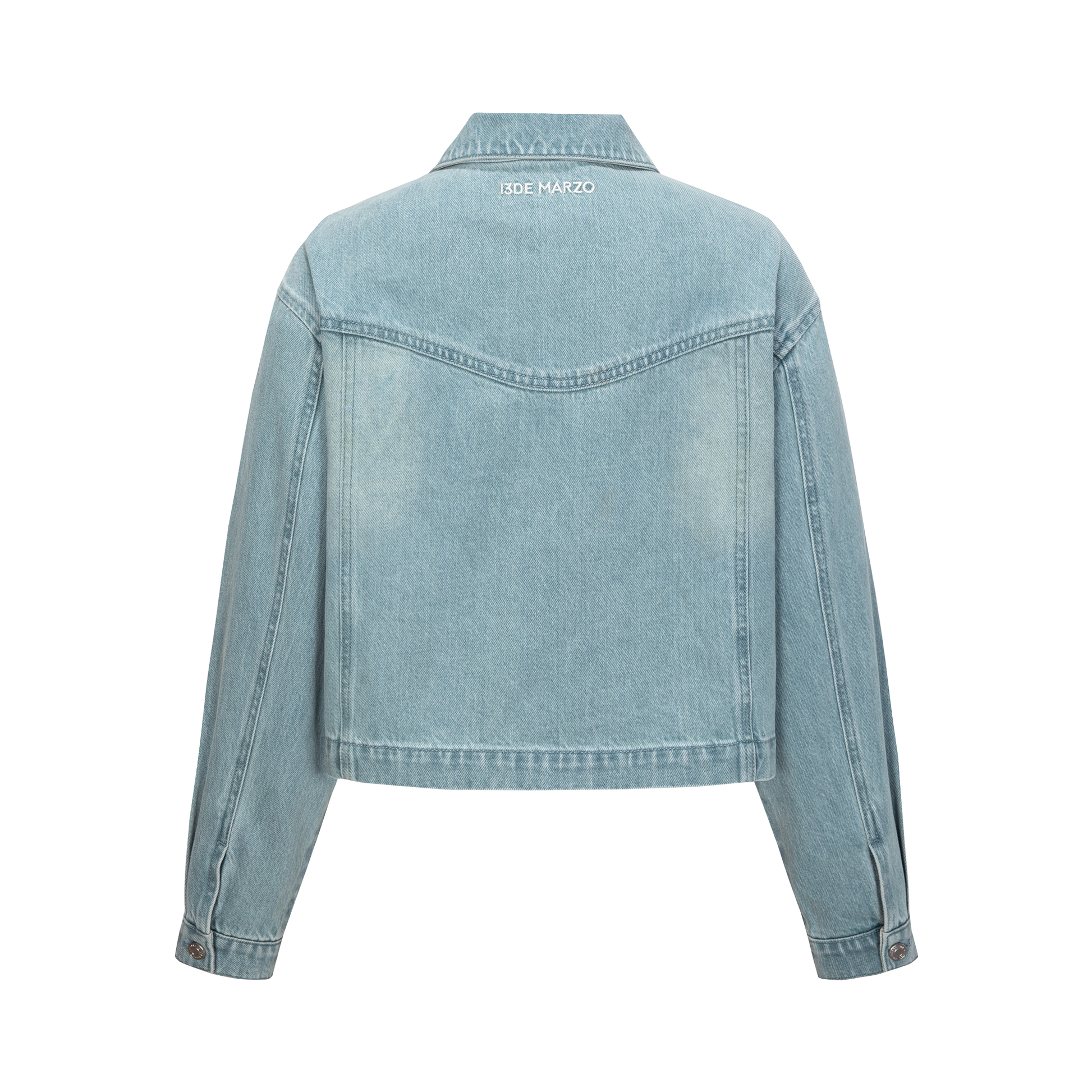 13DE MARZO Denim Frayed Embroidered Jacket