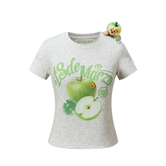 13DE MARZO Fruit Illustration Fitted T-shirt Grey