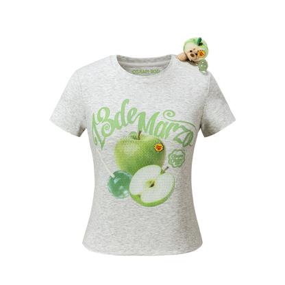 13DE MARZO Fruit Illustration Fitted T-shirt Grey - 13DE MARZO