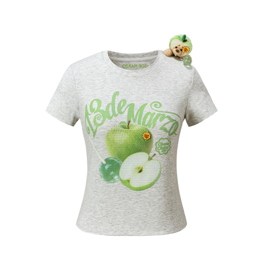 13DE MARZO Fruit Illustration Fitted T-shirt Grey - 13DE MARZO
