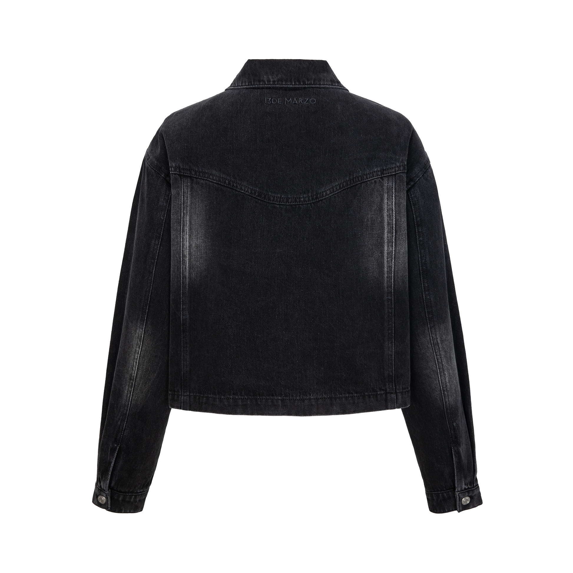 13DE MARZO Cropped Vintage Washed Denim Zip-Up Shirt Embroidered Logo 13DE MARZO Cropped Vintage Washed Denim Zip-Up Shirt Embroidered Logo