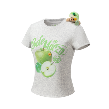 13DE MARZO Fruit Illustration Fitted T-shirt Grey - 13DE MARZO