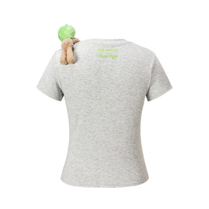 13DE MARZO Fruit Illustration Fitted T-shirt Grey - 13DE MARZO