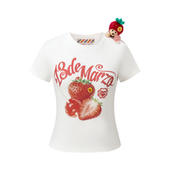 13DE MARZO Fruit Illustration Fitted T-shirt White