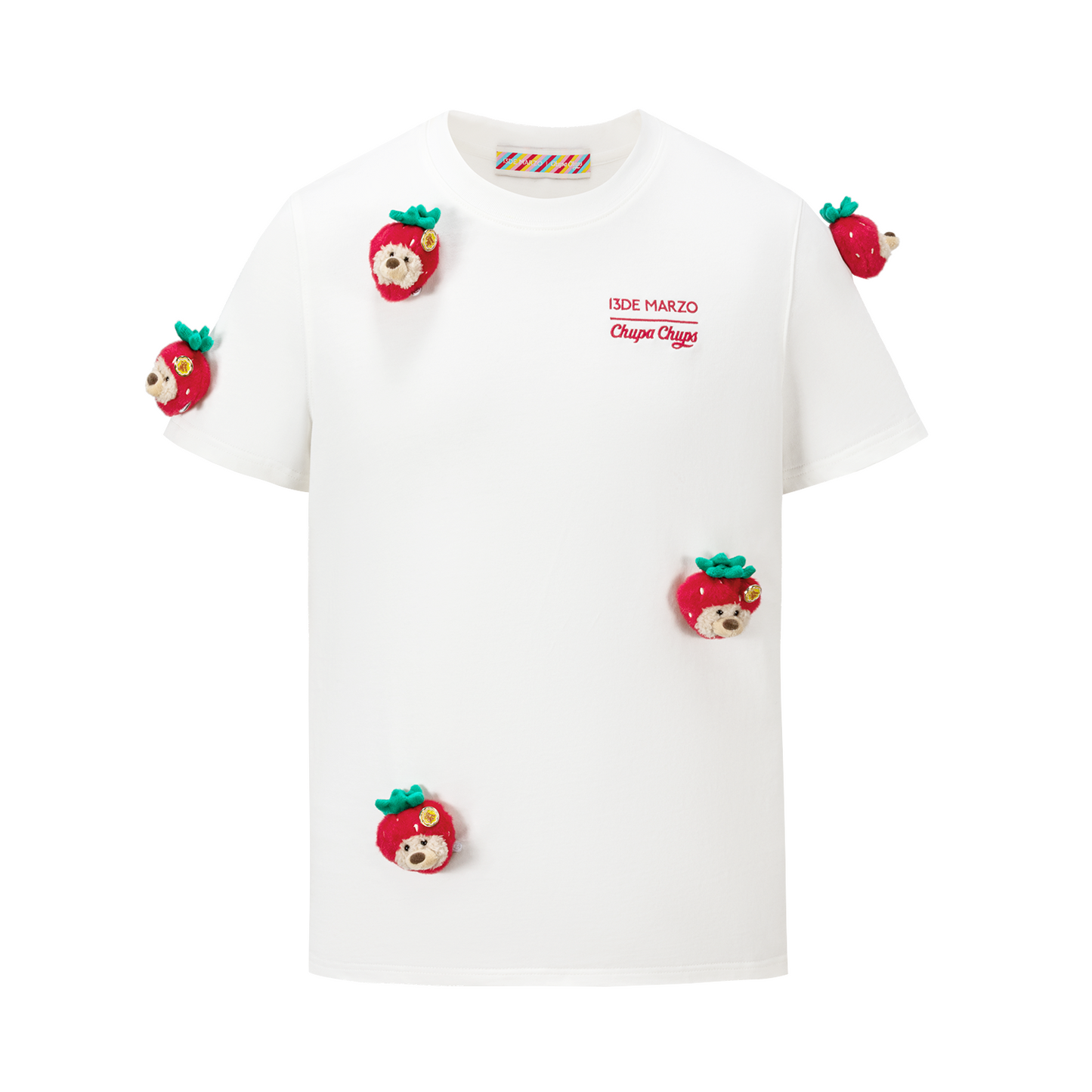 13DE MARZO Bear Print with Rhinestone T-shirt White - 13DE MARZO