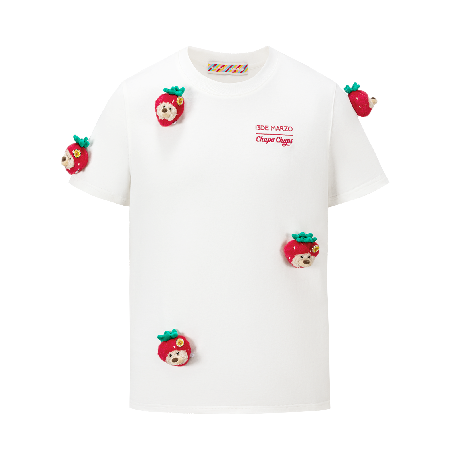 13DE MARZO Bear Print with Rhinestone T-shirt White - 13DE MARZO